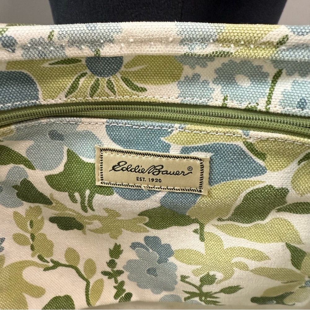 Vintage Eddie Bauer Large‎ Canvas Tote Bag Green Blue Floral Pastel Adjustable - Picture 7 of 8